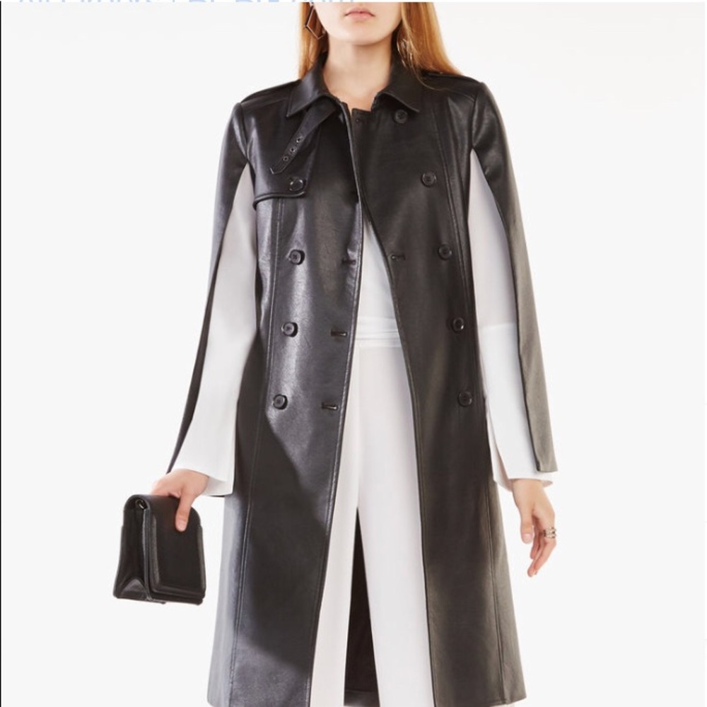BRAND NEW BCBG “LAMBERT” Black Faux -Leather Cape